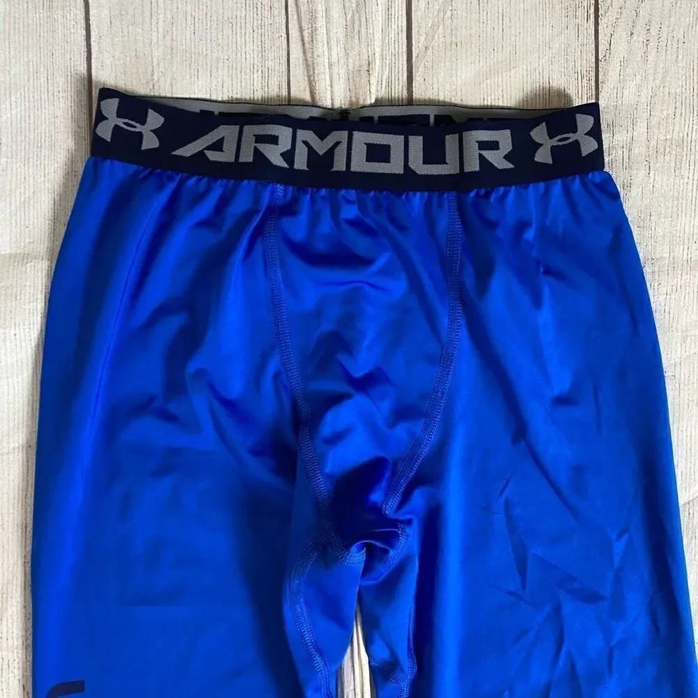 Under Armour boys youth L fitted heatgear athletic leggings blue